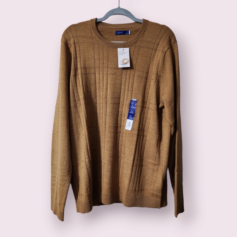 Apt. 9 Crew Neck Pullover Sweater Mustard Yellow Mens Size XL Merino Blend